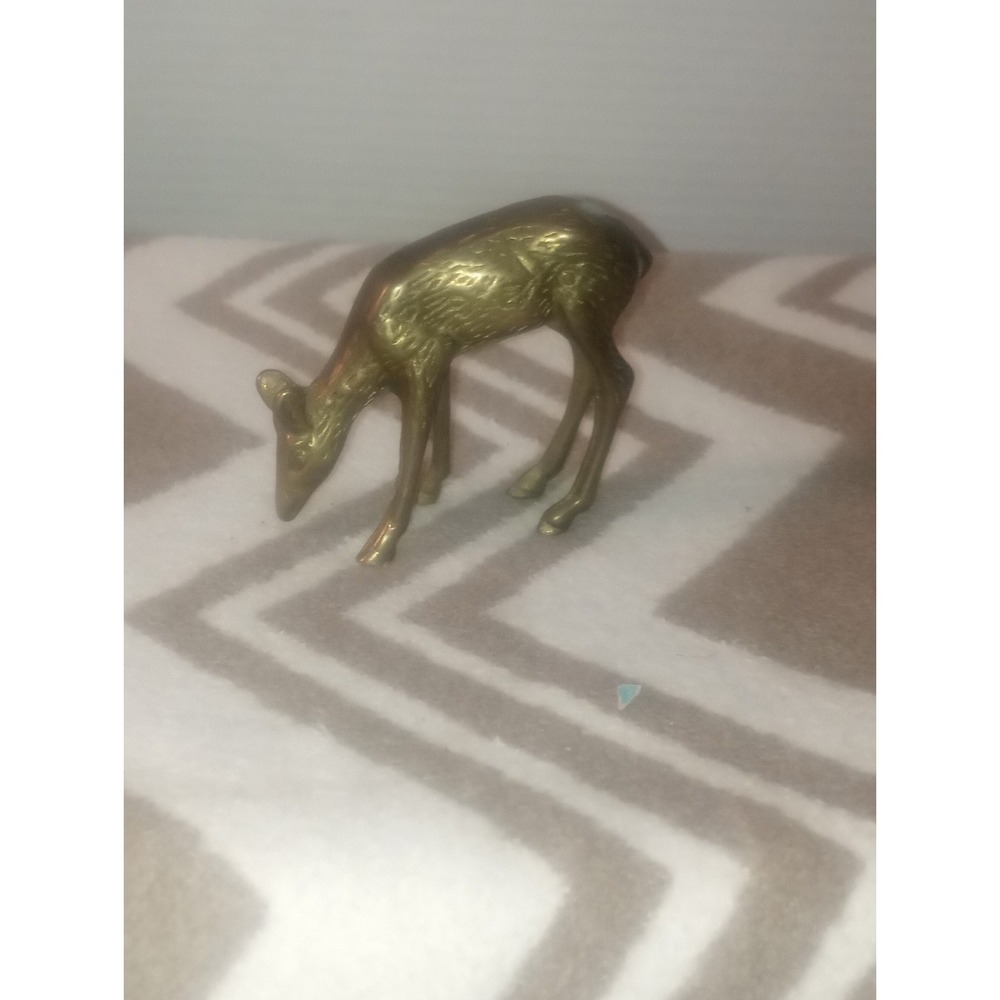 Vtg Brass Grazing Fawn Deer Figurine MCM Taiwan 3‎ inchx3inch